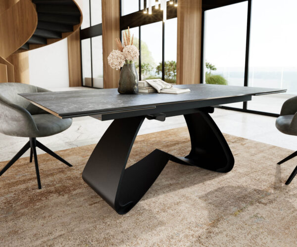 Jídelní stůl Edge 200-300x100 keramika Laminam®Nero Greco antracitová podnož ve tvaru "W" černá rozkládací - Image 4