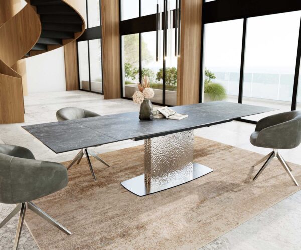 Jídelní stůl Edge 200-300x100 keramika Laminam®Nero Greco antracitová z nerezové oceli rozkládací - Image 5