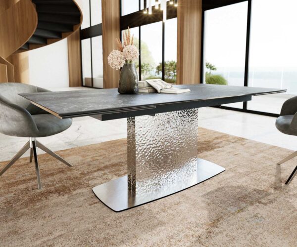 Jídelní stůl Edge 200-300x100 keramika Laminam®Nero Greco antracitová z nerezové oceli rozkládací - Image 4