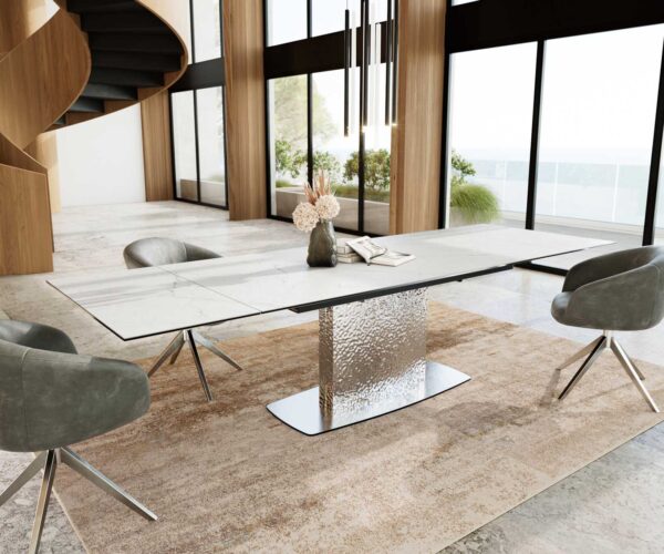 Jídelní stůl Edge 200-300x100 keramika Laminam®Statuarietto bílá z nerezové oceli rozkládací - Image 7