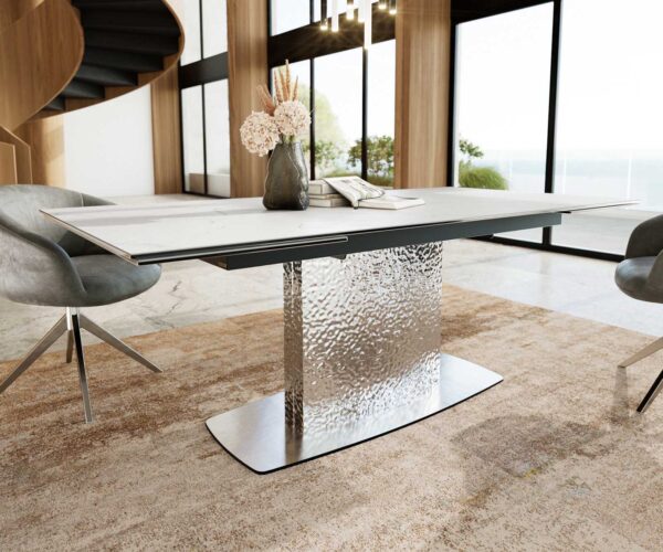 Jídelní stůl Edge 200-300x100 keramika Laminam®Statuarietto bílá z nerezové oceli rozkládací - Image 5