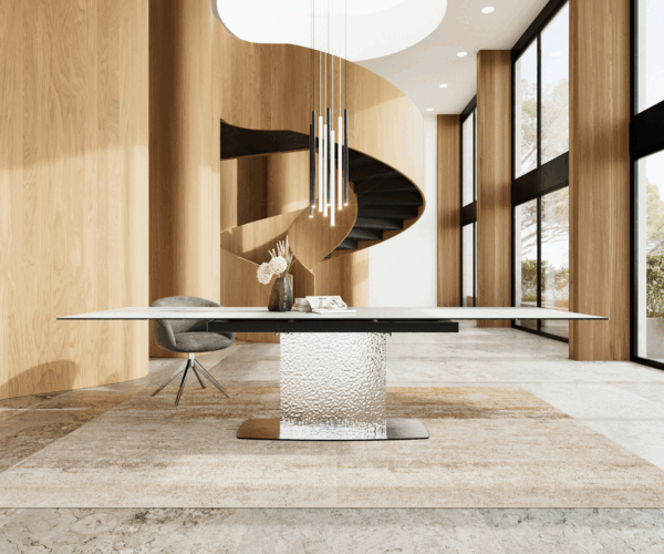 Jídelní stůl Edge 200-300x100 keramika Laminam®Statuarietto bílá z nerezové oceli rozkládací - Image 2