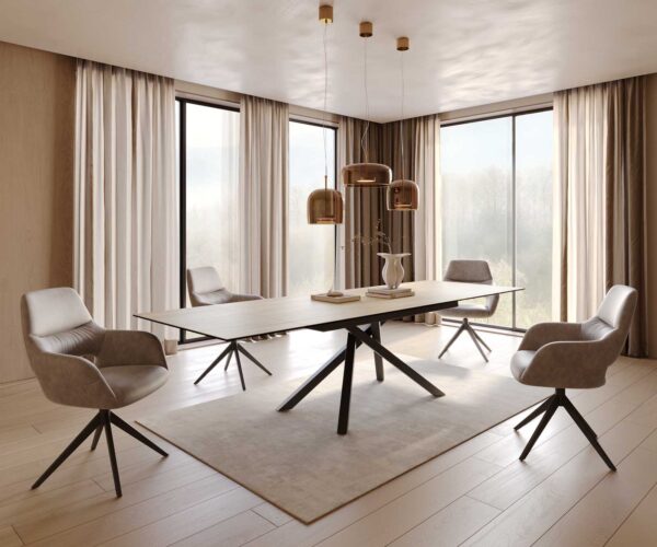 Jídelní stůl Edge 200-300x100 keramika Laminam® Sabbia křížová podnož hranatá černá rozkládací - Image 8