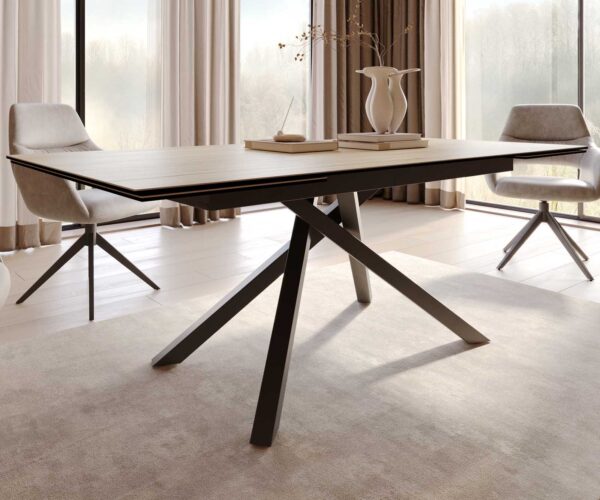 Jídelní stůl Edge 200-300x100 keramika Laminam® Sabbia křížová podnož hranatá černá rozkládací - Image 7