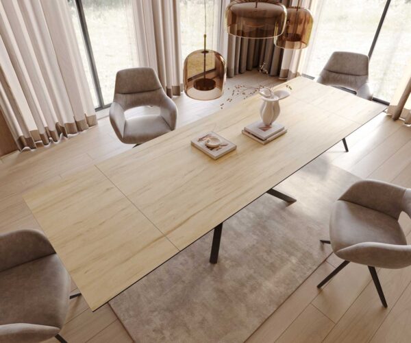Jídelní stůl Edge 200-300x100 keramika Laminam® Sabbia křížová podnož hranatá černá rozkládací - Image 6