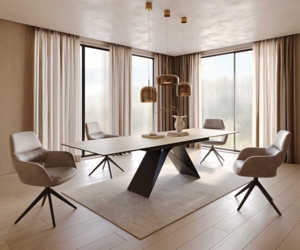 Jídelní stůl Edge 200-300x100 keramika Laminam® Sabbia v barvě podnož ve tvaru "V" plochá ocel černá rozkládací - Image 8