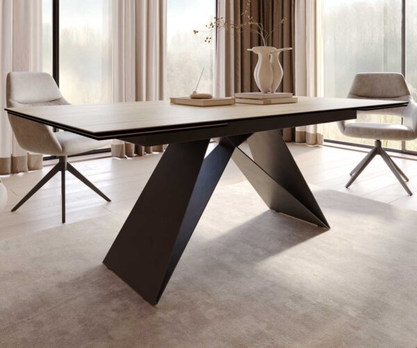 Jídelní stůl Edge 200-300x100 keramika Laminam® Sabbia v barvě podnož ve tvaru "V" plochá ocel černá rozkládací - Image 7
