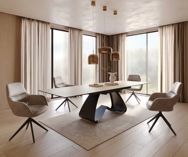 Jídelní stůl Edge 200-300x100 keramika Laminam® Sabbiaová barva podnož ve tvaru "W" černá rozkládací - Image 8
