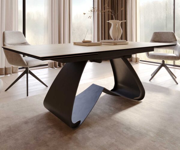 Jídelní stůl Edge 200-300x100 keramika Laminam® Sabbiaová barva podnož ve tvaru "W" černá rozkládací - Image 7
