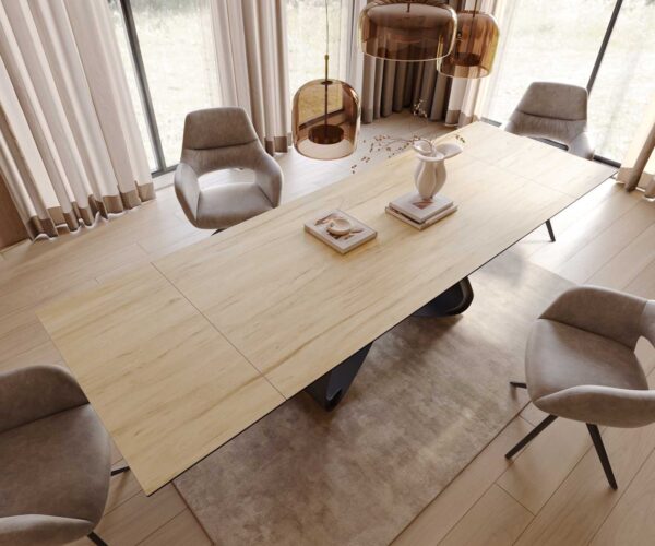 Jídelní stůl Edge 200-300x100 keramika Laminam® Sabbiaová barva podnož ve tvaru "W" černá rozkládací - Image 6