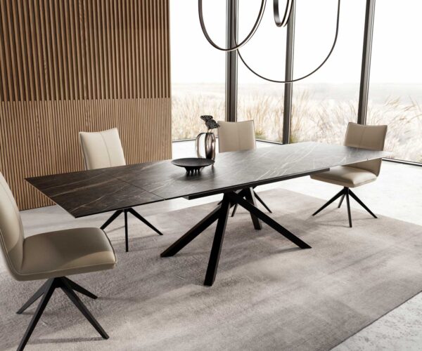 Jídelní stůl Edge 200-300x100 keramika Laminam®Noir Desir hnědá křížová podnož hranatá černá rozkládací - Image 7
