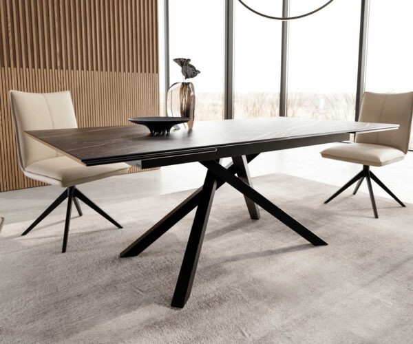 Jídelní stůl Edge 200-300x100 keramika Laminam®Noir Desir hnědá křížová podnož hranatá černá rozkládací - Image 6