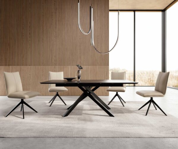 Jídelní stůl Edge 200-300x100 keramika Laminam®Noir Desir hnědá křížová podnož hranatá černá rozkládací - Image 5