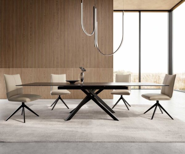 Jídelní stůl Edge 200-300x100 keramika Laminam®Noir Desir hnědá křížová podnož hranatá černá rozkládací - Image 2