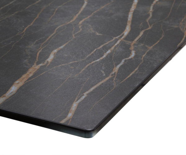 Jídelní stůl Edge 200-300x100 keramika Laminam®Noir Desir hnědá křížová podnož hranatá nerezová rozkládací - Image 9