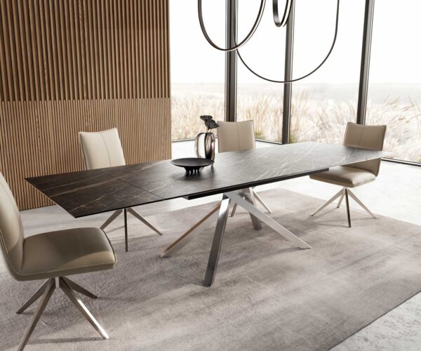 Jídelní stůl Edge 200-300x100 keramika Laminam®Noir Desir hnědá křížová podnož hranatá nerezová rozkládací - Image 7