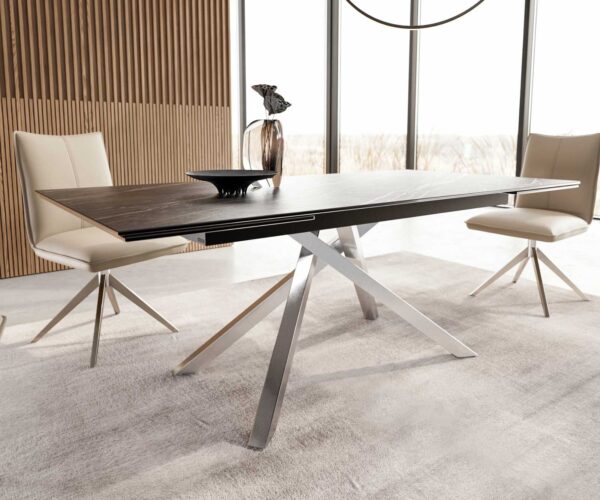 Jídelní stůl Edge 200-300x100 keramika Laminam®Noir Desir hnědá křížová podnož hranatá nerezová rozkládací - Image 6