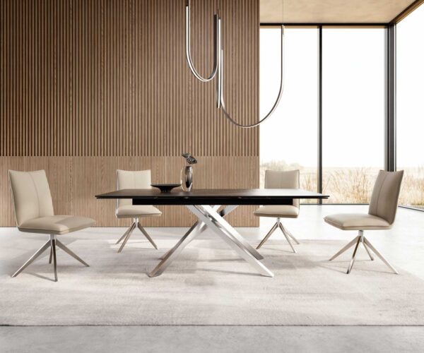 Jídelní stůl Edge 200-300x100 keramika Laminam®Noir Desir hnědá křížová podnož hranatá nerezová rozkládací - Image 5