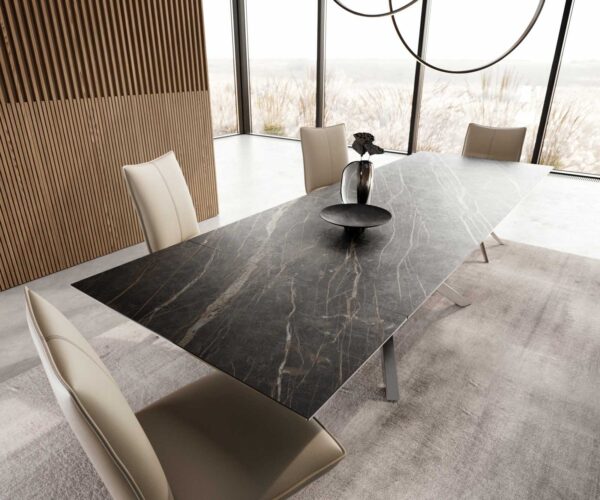 Jídelní stůl Edge 200-300x100 keramika Laminam®Noir Desir hnědá křížová podnož hranatá nerezová rozkládací - Image 4