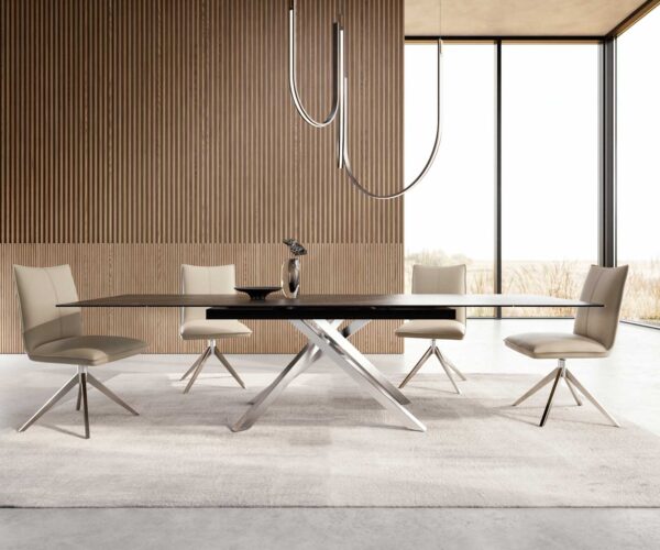 Jídelní stůl Edge 200-300x100 keramika Laminam®Noir Desir hnědá křížová podnož hranatá nerezová rozkládací - Image 2