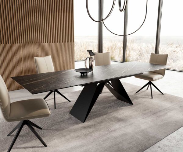Jídelní stůl Edge 200-300x100 keramika Laminam®Noir Desir hnědá podnož ve tvaru "V" plochá ocel černá rozkládací - Image 7