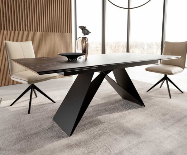Jídelní stůl Edge 200-300x100 keramika Laminam®Noir Desir hnědá podnož ve tvaru "V" plochá ocel černá rozkládací - Image 6