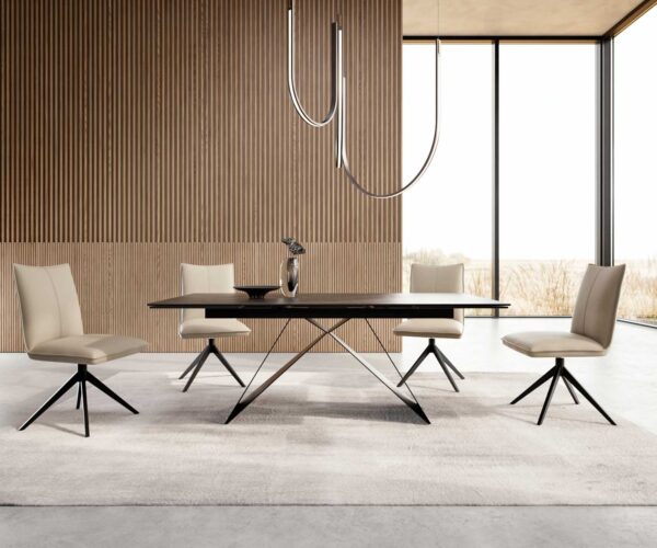 Jídelní stůl Edge 200-300x100 keramika Laminam®Noir Desir hnědá podnož ve tvaru "V" plochá ocel černá rozkládací - Image 5