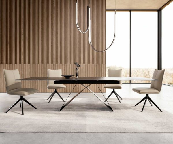 Jídelní stůl Edge 200-300x100 keramika Laminam®Noir Desir hnědá podnož ve tvaru "V" plochá ocel černá rozkládací - Image 2