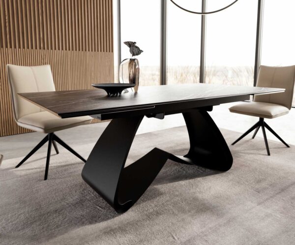 Jídelní stůl Edge 200-300x100 keramika Laminam®Noir Desir hnědá podnož ve tvaru "W" černá rozkládací - Image 6