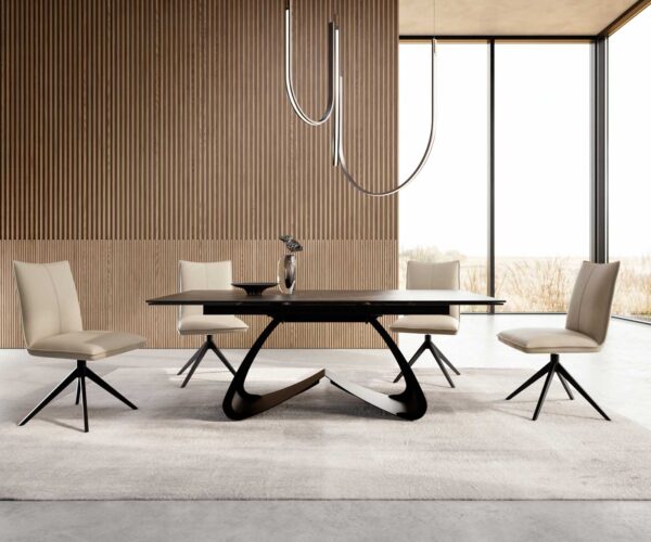 Jídelní stůl Edge 200-300x100 keramika Laminam®Noir Desir hnědá podnož ve tvaru "W" černá rozkládací - Image 5
