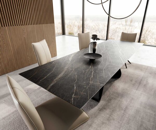 Jídelní stůl Edge 200-300x100 keramika Laminam®Noir Desir hnědá podnož ve tvaru "W" černá rozkládací - Image 4