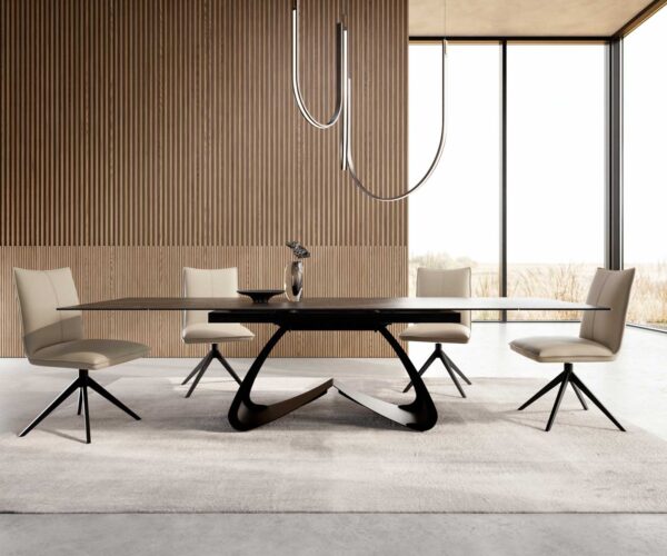 Jídelní stůl Edge 200-300x100 keramika Laminam®Noir Desir hnědá podnož ve tvaru "W" černá rozkládací - Image 2