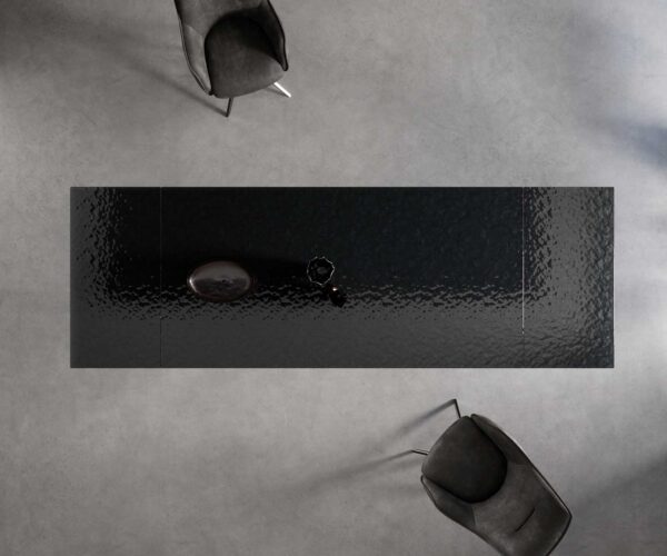 Jídelní stůl Edge 200-300x100 Reliéfní sklo kouřově černá 3D design podnož ve tvaru "W" rozkládací - Image 8