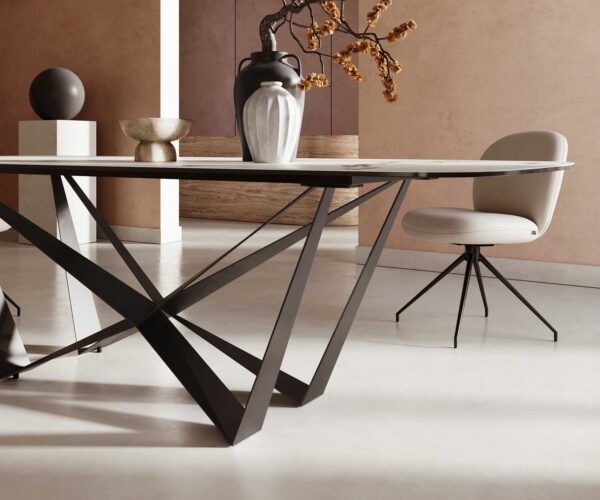 Jídelní stůl Edge oválný 240x120 keramika Calacatta Luxe bílo-zlato-šedá křížová podnož plochá černá - Image 6
