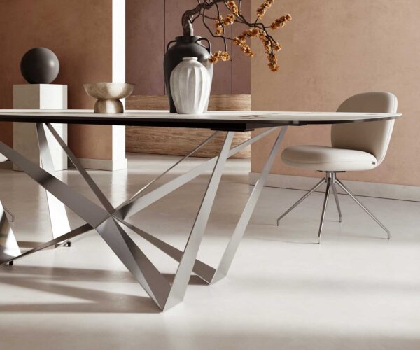 Jídelní stůl Edge oválný 240x120 keramika Calacatta Luxe bílá-zlatá-šedá křížová plochá ocel nerezová ocel - Image 6