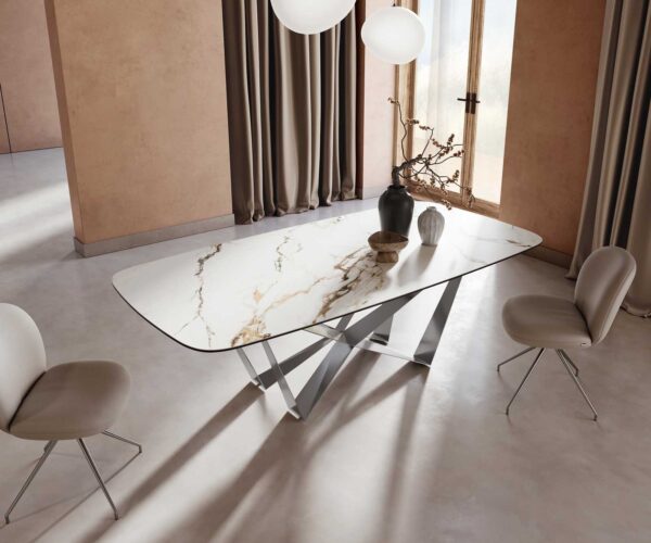 Jídelní stůl Edge oválný 240x120 keramika Calacatta Luxe bílá-zlatá-šedá křížová plochá ocel nerezová ocel - Image 5