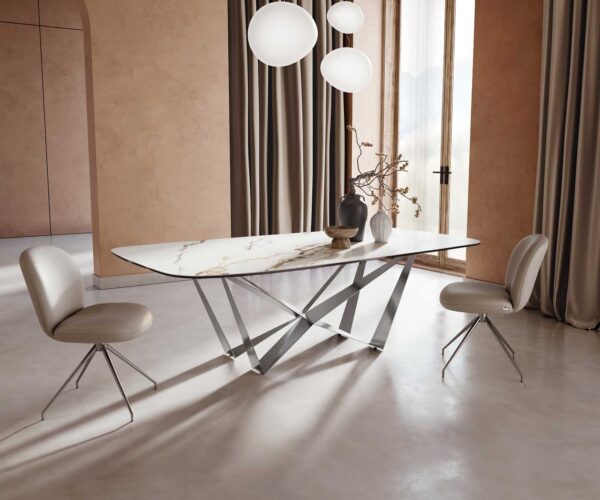 Jídelní stůl Edge oválný 240x120 keramika Calacatta Luxe bílá-zlatá-šedá křížová plochá ocel nerezová ocel - Image 2