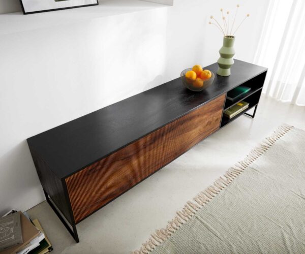 TV stolek Vaag 200 cm sheesham přírodní mango černá 2 dvířka 2 přihrádky - Image 4