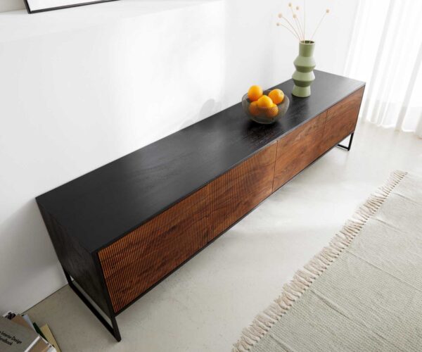 TV stolek Vaag 200 cm sheesham přírodní mango černá 4 dvířka - Image 4