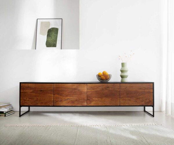 TV stolek Vaag 200 cm sheesham přírodní mango černá 4 dvířka - Image 2