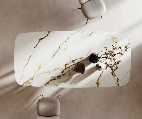 Jídelní stůl Edge oválný 240x120 keramika Calacatta Luxe bílo-zlato-šedá křížová podnož hranatá černá - Image 7