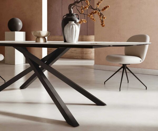 Jídelní stůl Edge oválný 240x120 keramika Calacatta Luxe bílo-zlato-šedá křížová podnož hranatá černá - Image 6