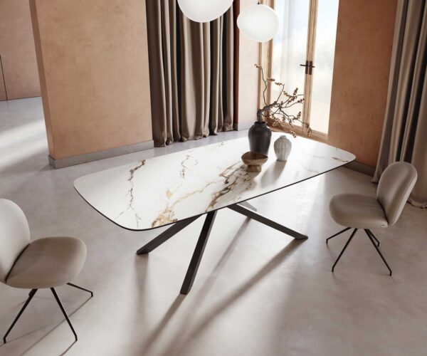 Jídelní stůl Edge oválný 240x120 keramika Calacatta Luxe bílo-zlato-šedá křížová podnož hranatá černá - Image 5