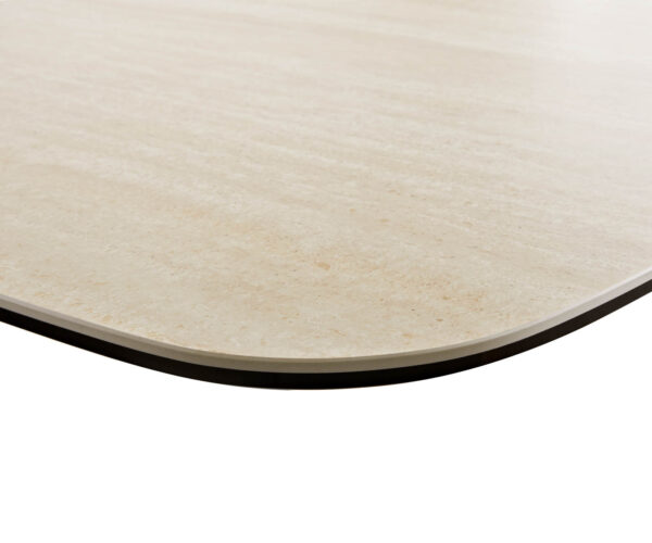 Jídelní stůl Edge oválný 240x120 keramika travertin přírodní podnož ve tvaru "V" plochá ocel černá - Image 5