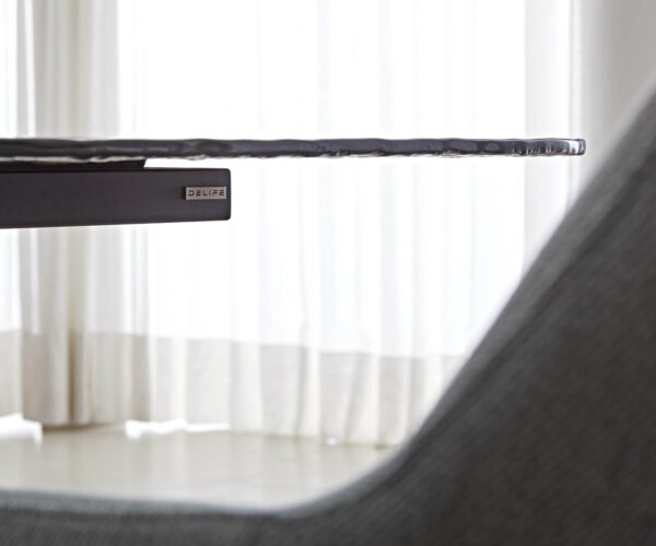 Jídelní stůl Edge oválný 240x120 kouřové černé reliéfní sklo 3D design křížová podnož plochá černá - Image 9