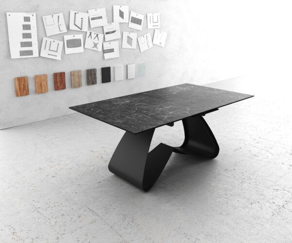 Jídelní stůl Edge 180-220x100 keramika Laminam®Nero Greco antracitová podnož ve tvaru "W" černá rozkládací - Image 2