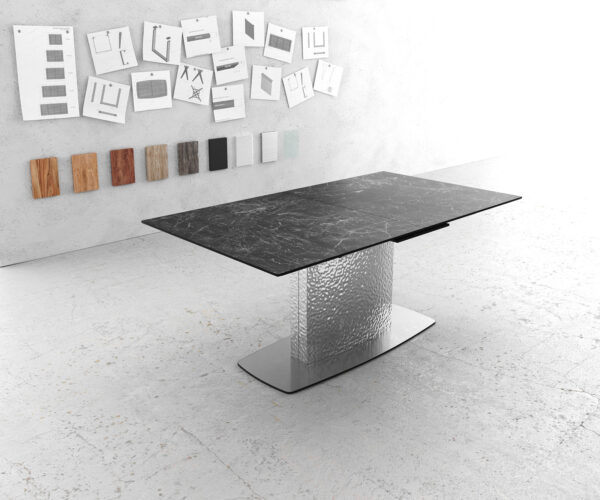 Jídelní stůl Edge 180-220x100 keramika Laminam®Nero Greco antracitová podnož Wave nerezová ocel rozkládací - Image 2