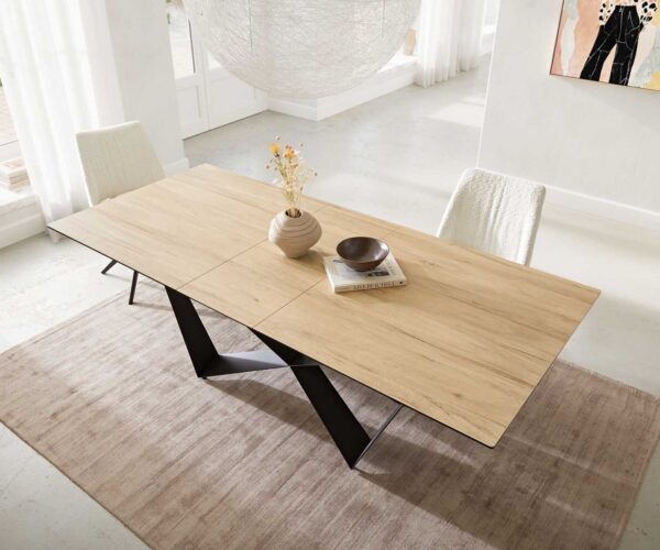 Jídelní stůl Edge 180-220x100 keramika Laminam® Sabbia v barvě dubu podnož plochá ocel černá rozkládací - Image 6