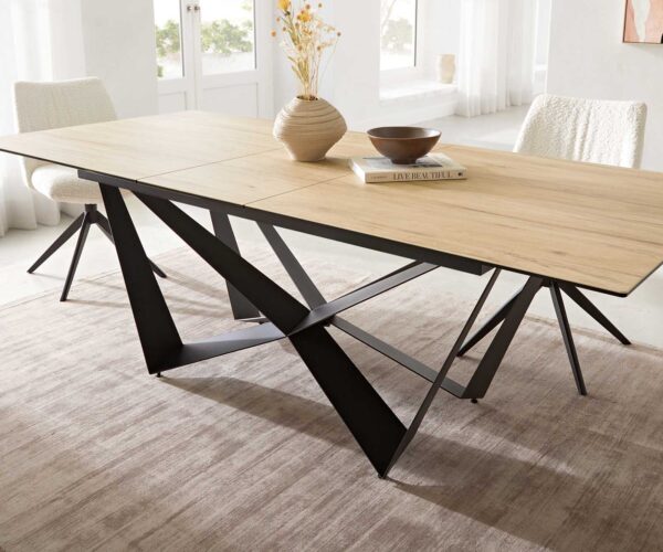 Jídelní stůl Edge 180-220x100 keramika Laminam® Sabbia v barvě dubu podnož plochá ocel černá rozkládací - Image 7