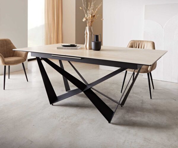 Jídelní stůl Edge 180-220x100 keramika travertin přírodní podnož plochá ocel černá rozkládací - Image 6